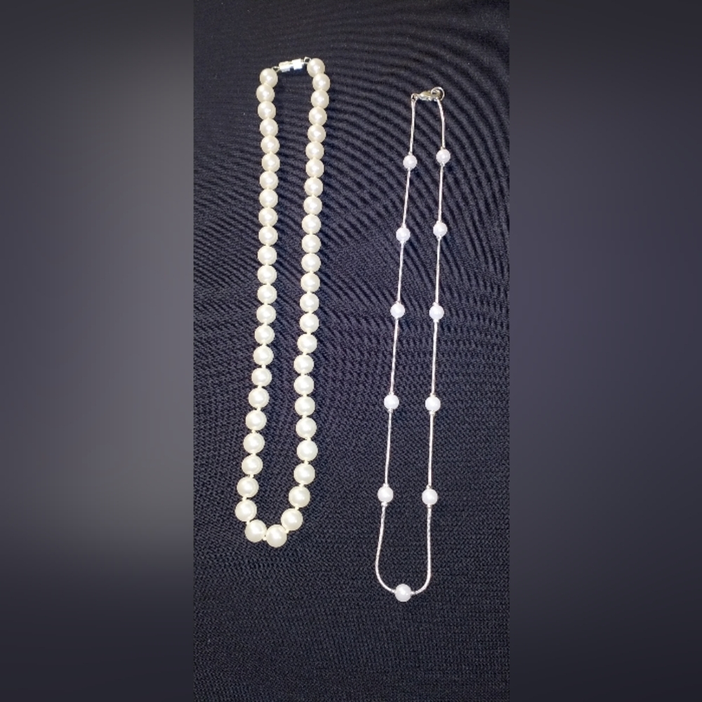 Classic White Pearl Necklace And silver Rope Pearl Necklace (2)